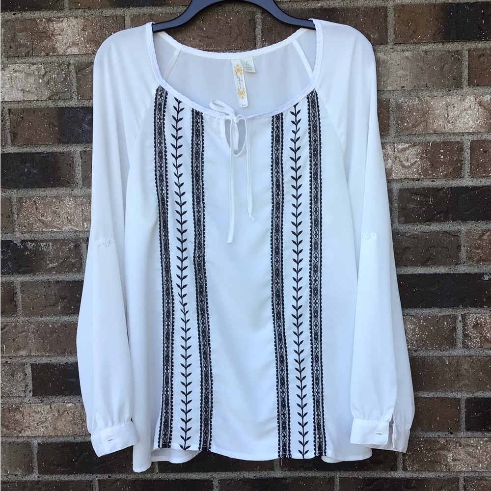 Adiva White Long Sleeve Tunic Blouse, Sz. L